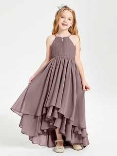 Chiffon Junior Bridesmaid Dresses Asymmetrical Cascading Skirt Vintage Mauve