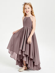 Chiffon Junior Bridesmaid Dresses Asymmetrical Cascading Skirt Vintage Mauve