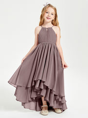 Chiffon Junior Bridesmaid Dresses Asymmetrical Cascading Skirt Vintage Mauve