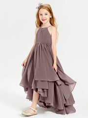 Chiffon Junior Bridesmaid Dresses Asymmetrical Cascading Skirt Vintage Mauve