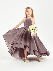 Chiffon Junior Bridesmaid Dresses Asymmetrical Cascading Skirt Vintage Mauve