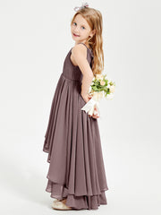 Chiffon Junior Bridesmaid Dresses Asymmetrical Cascading Skirt Vintage Mauve