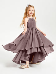 Chiffon Junior Bridesmaid Dresses Asymmetrical Cascading Skirt Vintage Mauve