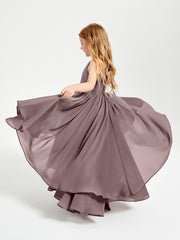 Chiffon Junior Bridesmaid Dresses Asymmetrical Cascading Skirt Vintage Mauve