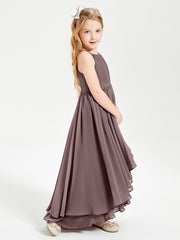 Chiffon Junior Bridesmaid Dresses Asymmetrical Cascading Skirt Vintage Mauve