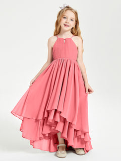 Chiffon Junior Bridesmaid Dresses Asymmetrical Cascading Skirt Watermelon