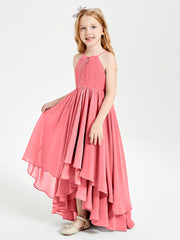 Chiffon Junior Bridesmaid Dresses Asymmetrical Cascading Skirt Watermelon