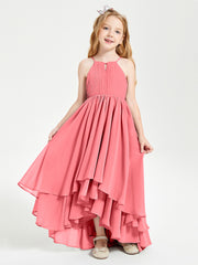 Chiffon Junior Bridesmaid Dresses Asymmetrical Cascading Skirt Watermelon