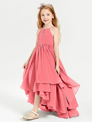 Chiffon Junior Bridesmaid Dresses Asymmetrical Cascading Skirt Watermelon