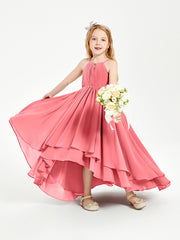 Chiffon Junior Bridesmaid Dresses Asymmetrical Cascading Skirt Watermelon
