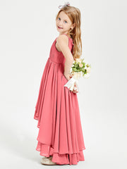 Chiffon Junior Bridesmaid Dresses Asymmetrical Cascading Skirt Watermelon