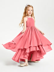 Chiffon Junior Bridesmaid Dresses Asymmetrical Cascading Skirt Watermelon