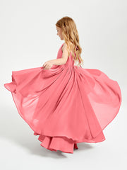 Chiffon Junior Bridesmaid Dresses Asymmetrical Cascading Skirt Watermelon