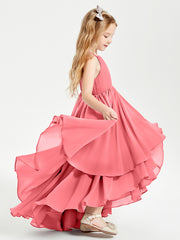 Chiffon Junior Bridesmaid Dresses Asymmetrical Cascading Skirt Watermelon