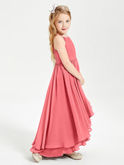 Chiffon Junior Bridesmaid Dresses Asymmetrical Cascading Skirt Watermelon