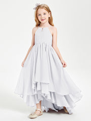 Chiffon Junior Bridesmaid Dresses Asymmetrical Cascading Skirt White