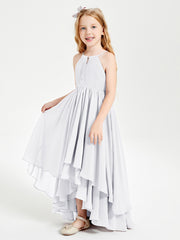 Chiffon Junior Bridesmaid Dresses Asymmetrical Cascading Skirt White