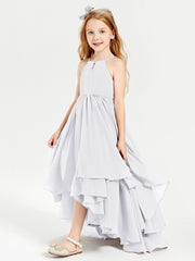 Chiffon Junior Bridesmaid Dresses Asymmetrical Cascading Skirt White