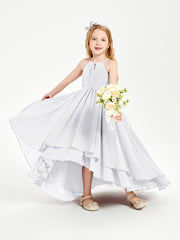 Chiffon Junior Bridesmaid Dresses Asymmetrical Cascading Skirt White