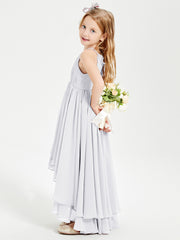 Chiffon Junior Bridesmaid Dresses Asymmetrical Cascading Skirt White