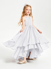 Chiffon Junior Bridesmaid Dresses Asymmetrical Cascading Skirt White
