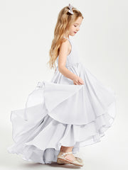 Chiffon Junior Bridesmaid Dresses Asymmetrical Cascading Skirt White