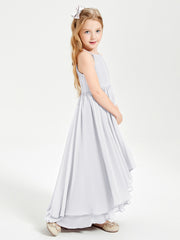 Chiffon Junior Bridesmaid Dresses Asymmetrical Cascading Skirt White