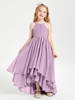 Chiffon Junior Bridesmaid Dresses Asymmetrical Cascading Skirt Wisteria