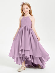 Chiffon Junior Bridesmaid Dresses Asymmetrical Cascading Skirt Wisteria