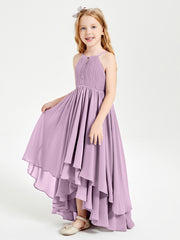 Chiffon Junior Bridesmaid Dresses Asymmetrical Cascading Skirt Wisteria