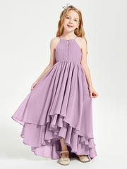 Chiffon Junior Bridesmaid Dresses Asymmetrical Cascading Skirt Wisteria