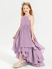 Chiffon Junior Bridesmaid Dresses Asymmetrical Cascading Skirt Wisteria