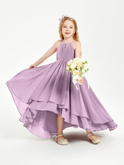 Chiffon Junior Bridesmaid Dresses Asymmetrical Cascading Skirt Wisteria