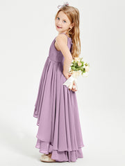 Chiffon Junior Bridesmaid Dresses Asymmetrical Cascading Skirt Wisteria