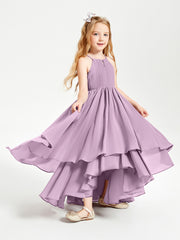 Chiffon Junior Bridesmaid Dresses Asymmetrical Cascading Skirt Wisteria