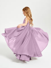 Chiffon Junior Bridesmaid Dresses Asymmetrical Cascading Skirt Wisteria