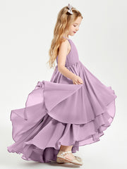 Chiffon Junior Bridesmaid Dresses Asymmetrical Cascading Skirt Wisteria