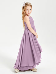Chiffon Junior Bridesmaid Dresses Asymmetrical Cascading Skirt Wisteria