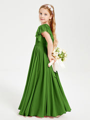 Chiffon Junior Bridesmaid Dresses Lace Flutter Sleeves Scoop Neck Moss