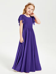 Chiffon Junior Bridesmaid Dresses Lace Flutter Sleeves Scoop Neck Regency