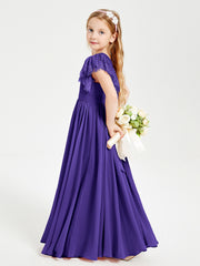 Chiffon Junior Bridesmaid Dresses Lace Flutter Sleeves Scoop Neck Regency