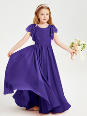 Chiffon Junior Bridesmaid Dresses Lace Flutter Sleeves Scoop Neck Regency