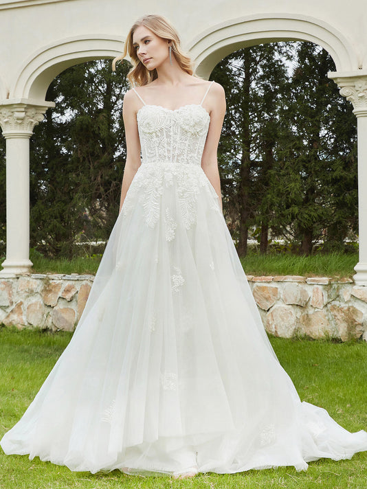 Chiffon Sweep Train  Appliques Lace Boho Wedding Dresses main image 0
