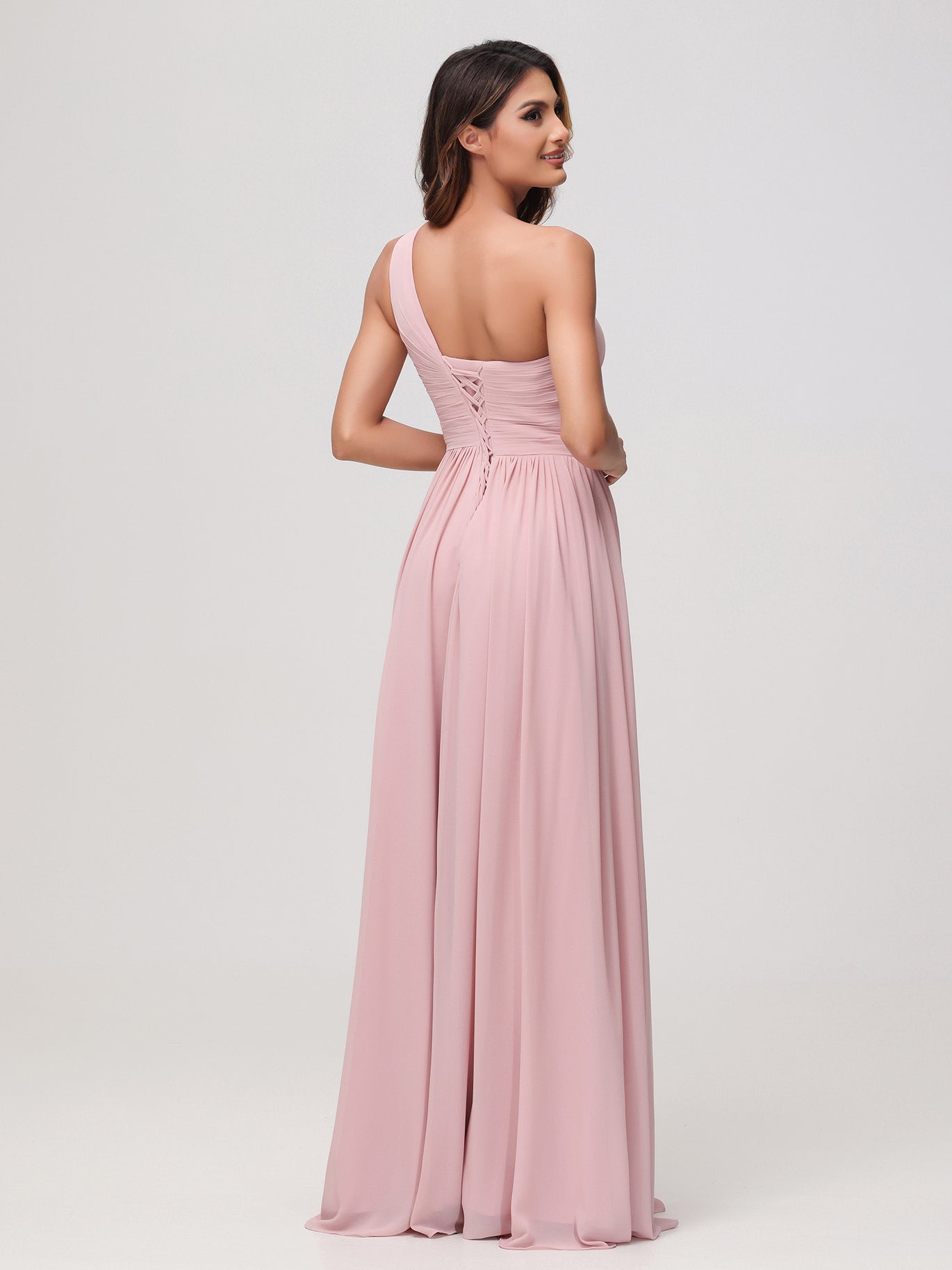 One Shoulder Chiffon Dress with Cascade Skirt-Azalea  BABARONI
