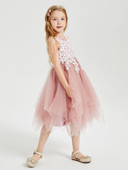 BABARONI Tulle Tea Length Junior Bridesmaid Dresses Dusty Rose, Dusty Rose / J4 BABARONI Tulle Tea Length Junior Bridesmaid Dresses Dusty Rose, Dusty Rose / J4
