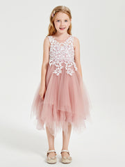 Tulle Tea Length Junior Bridesmaid Dresses Dusty Rose
