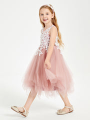 Tulle Tea Length Junior Bridesmaid Dresses Dusty Rose