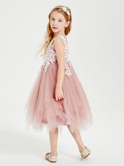 Tulle Tea Length Junior Bridesmaid Dresses Dusty Rose