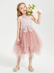 Tulle Tea Length Junior Bridesmaid Dresses Dusty Rose