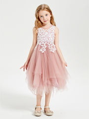Tulle Tea Length Junior Bridesmaid Dresses Dusty Rose